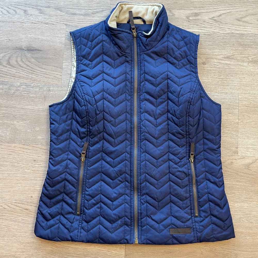 GH Bass Co Womens Medium Blue Chevron Quilted Vest Fleece Lined Full Zip Pockets